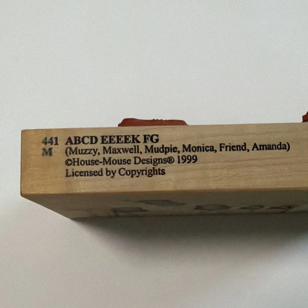 VTG Stampa Rosa 1999 House Mouse Design ABCD EEEEK FG Wood Rubber Stamp teacher